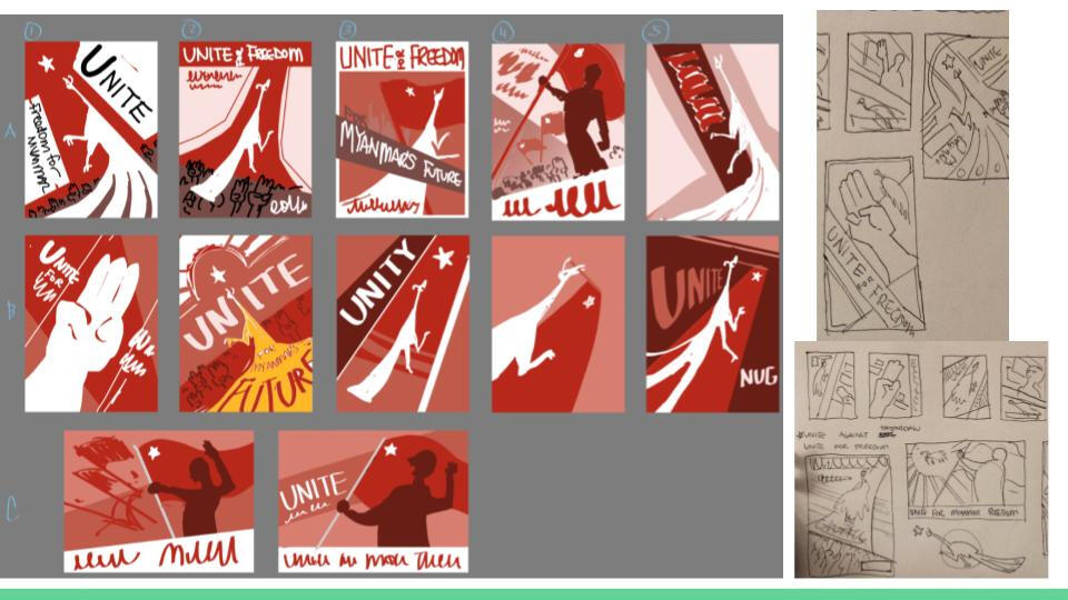 In the design style of Russian Constructivism, I designed a propaganda poster that aims to promote the unity in Myanmar and viewers to stand with the National Unity Government who are against the military dictatorship. Red was chosen as a main color due to In the design style of Russian Constructivism, I designed a propaganda poster that aims to promote the unity in Myanmar and viewers to stand with the National Unity Government who are against the military dictatorship. Red was chosen as a main color due to